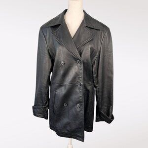 Vintage Middlebrook Park Black Leather Double Breasted Trench Coat Small